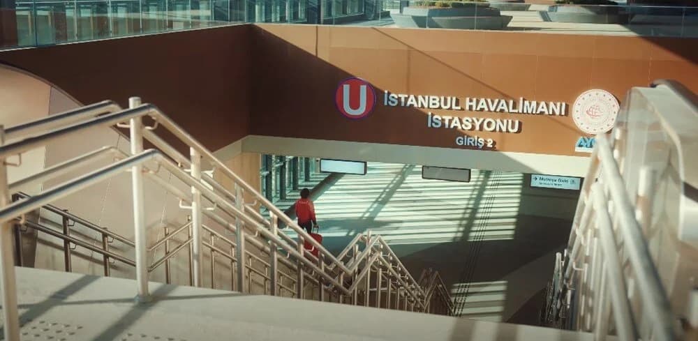 Steps down to Entrance 2 of the Istanbul Airport Metro station