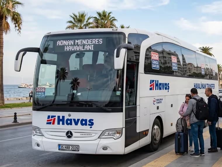 A Havaş airport shuttle bus signed for Adnan Menderes Airport